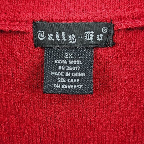 Tully-Ho Red Boiled Wool Vest Womens 2X Chinese Knot Close Holiday Christmas - Picture 3 of 12